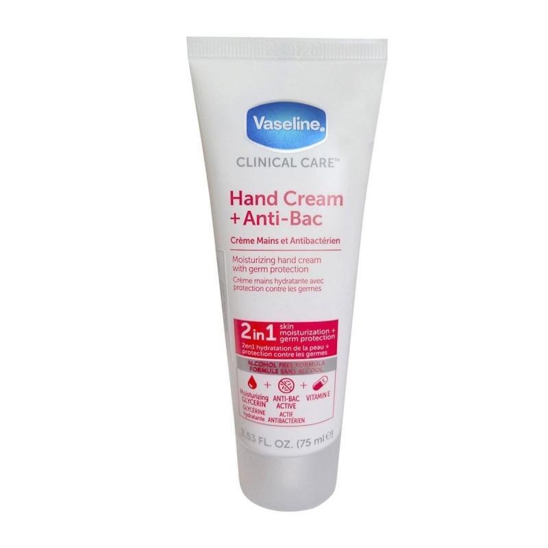 VASELINE CREME MAINS 75ML CLINICAL CARE 2 IN 1 HAND CREAM +ANTI BAC