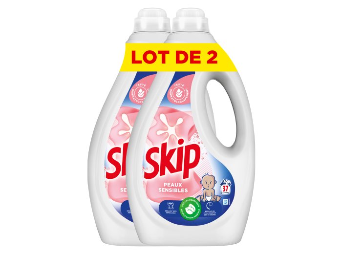 SKIP LESSIVE LIQUIDE PEAUX SENSIBLES LOT DE 2 X 37SC 1,665L