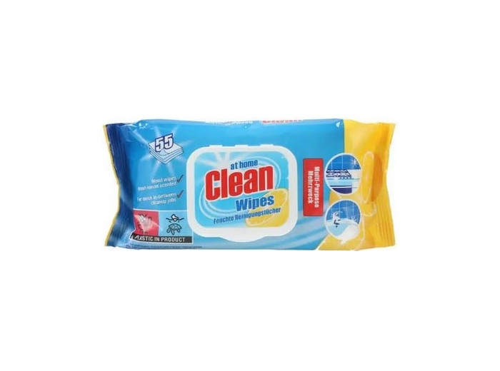 AT HOME CLEAN MULTI PURPOSE REINIGINGSDOEKJES LEMON 55ST