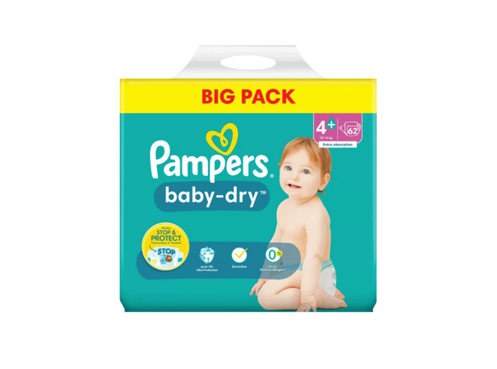 PAMPERS BABY DRY MAXI PLUS MAAT 4+ (10-15KG) BIG PACK 62PCS