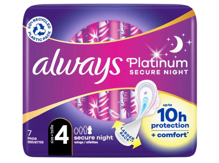 ALWAYS MAANDVERBAND PLATINUM SECURE NIGHT TAILLE 4   7 PCS