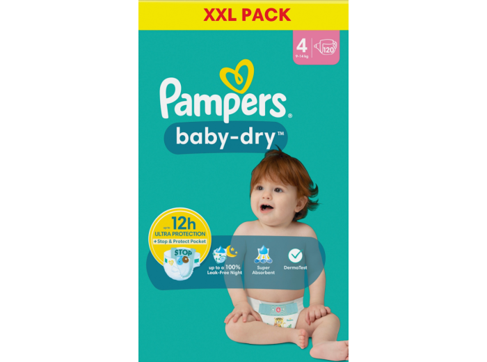 PAMPERS BABY-DRY LUIERS MAAT 4 (9-14KG) 120ST XXL PACK