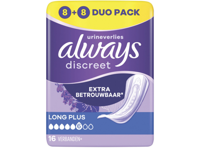 ALWAYS DISCREET 16 VERBANDEN URINEVERLIES LONG PLUS 6