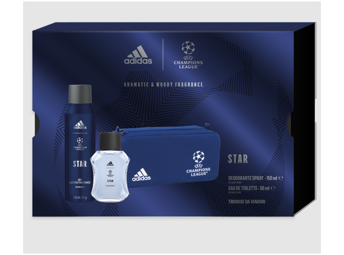 ADIDAS GIFTSET UEFA STAR EDT 50ML + AFTERSHAVE 100ML + UEFA TOILETTAS