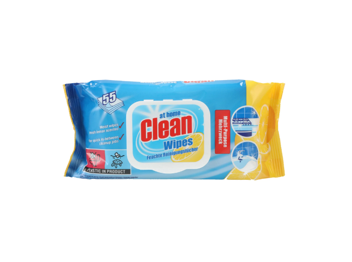 AT HOME CLEAN MULTI PURPOSE REINIGINGSDOEKJES LEMON 55ST