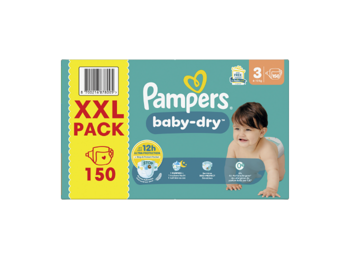 PAMPERS BABY DRY LUIERS MAAT 3 (6-10KG) 150PCS XXL PACK