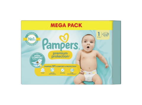 PAMPERS PREMIUM PROTECTION LUIERS MEGA PACK 112 STUKS MAAT 1 (2-5KG)