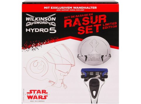 WILKINSON SCHEERSET HYDRO 5 STAR WARS (SCHEERMES + 1 MESJE + WANDHOUDER)