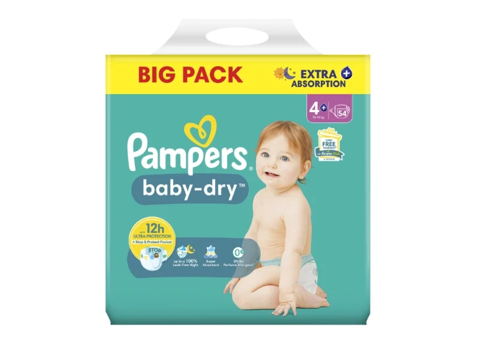 PAMPERS BABY DRY MAXI PLUS MAAT 4+ (10-15KG) BIG PACK 54PCS