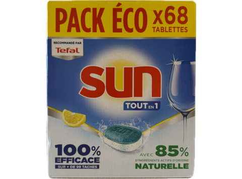 SUN VAATWASTABLETTEN TOUT EN 1 CITRON 68 TABS ECOPACK