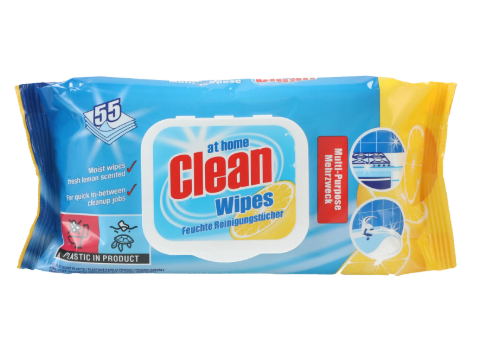 AT HOME CLEAN MULTI PURPOSE REINIGINGSDOEKJES LEMON 55ST