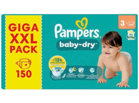 PAMPERS BABY DRY LUIERS MAAT 3 (6-10KG) 150PCS GIGA XXL PACK