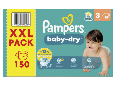 PAMPERS BABY DRY LUIERS MAAT 3 (6-10KG) 150PCS XXL PACK