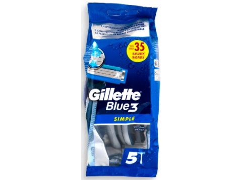 GILLETTE BLUE 3 DISPOSABLE RAZORS 5PCS SIMPLE