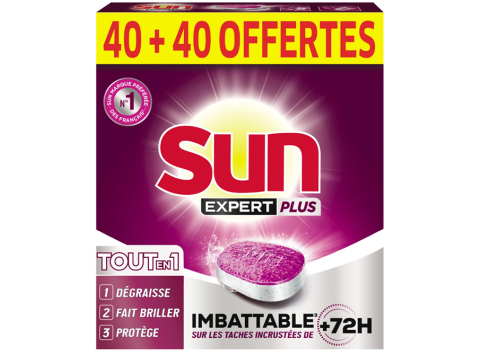 SUN VAATWASTABLETTEN EXPERT PLUS 40 + 40 GRATIS