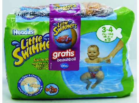 HUGGIES LITTLE SWIMMERS (3 - 4) 7 - 15KG / 12ST + STRANDBAL