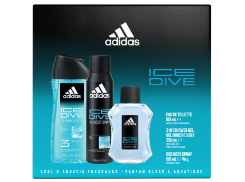 ADIDAS GIFTSET ICE DIVE DOUCHE GEL 250ML + EAU DE TOILETTE 100ML + DEO SPRAY 150ML
