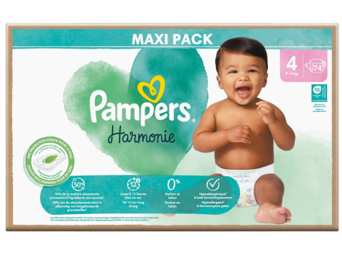 PAMPERS HARMONIE LUIERS MAAT 4 (9-14KG) 74ST MAXI PACK