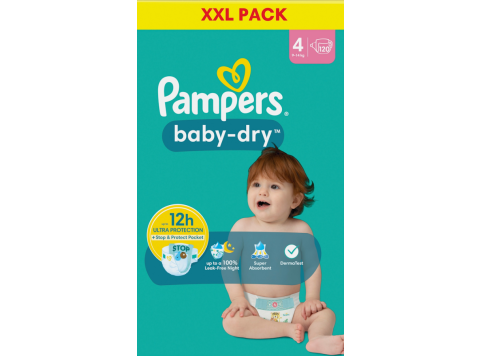 PAMPERS BABY-DRY LUIERS MAAT 4 (9-14KG) 120ST XXL PACK