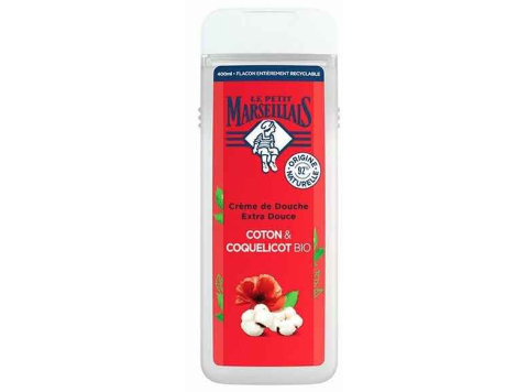 LE PETIT MARSEILLAIS DOUCHE 400 ML KATOEN EN KLAPROOS TRANSPARANT