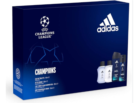 ADIDAS GIFTSET UEFA CHAMPION EDT 100ML + AFTERSHAVE 100ML + DOUCHE 250ML + DEO SPRAY 150ML