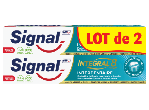 SIGNAL TANDPASTA LOT DE 2 X 75ML INTEGRAL 8 INTERDENTAIRE