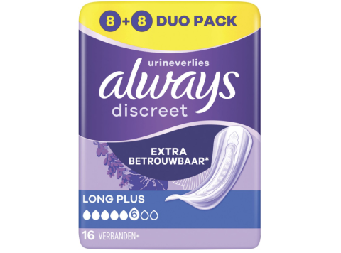 ALWAYS DISCREET 16 VERBANDEN URINEVERLIES LONG PLUS 6