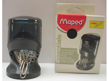 PAPIERKLEMHOUDER ZWART MAGNEET MAPED + 100 PCS PAPERCLIPS