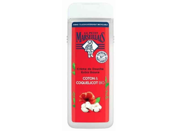 LE PETIT MARSEILLAIS DOUCHE 400 ML KATOEN EN KLAPROOS TRANSPARANT